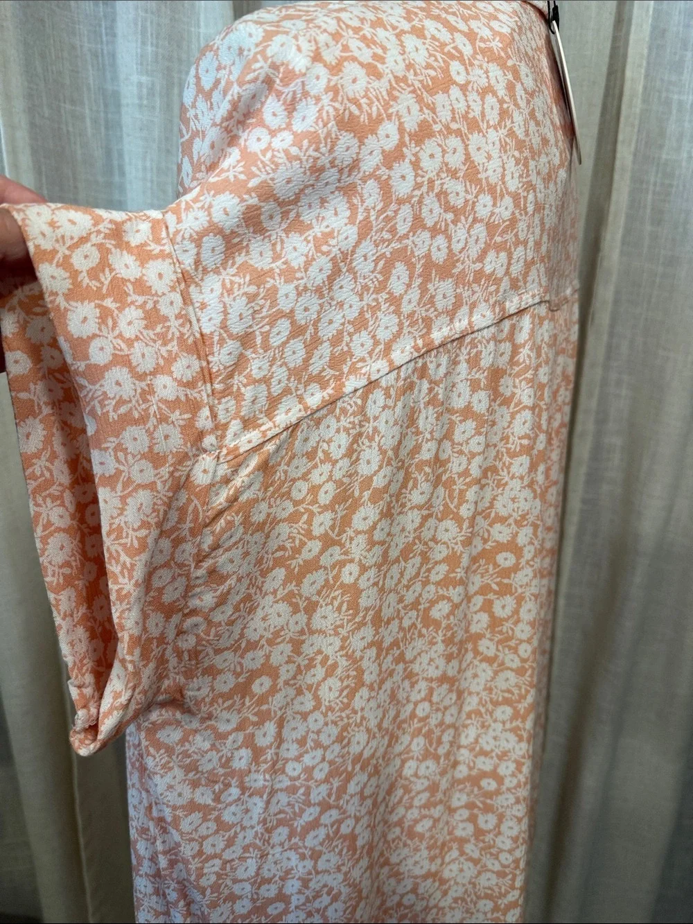 NWT-Lost + Wander Floral Button Front Mini Shirt Dress XS/S NWT Peach Whte Rayon - Picture 7 of 13